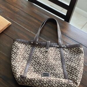 Tommy Hilfiger Tan and Brown Patterned Tote